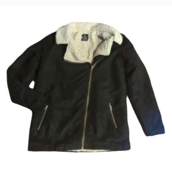 Volcom Sherpa lined Baia Park black zip warm outdoor Skater Girl jacket sz L - Picture 2 of 9